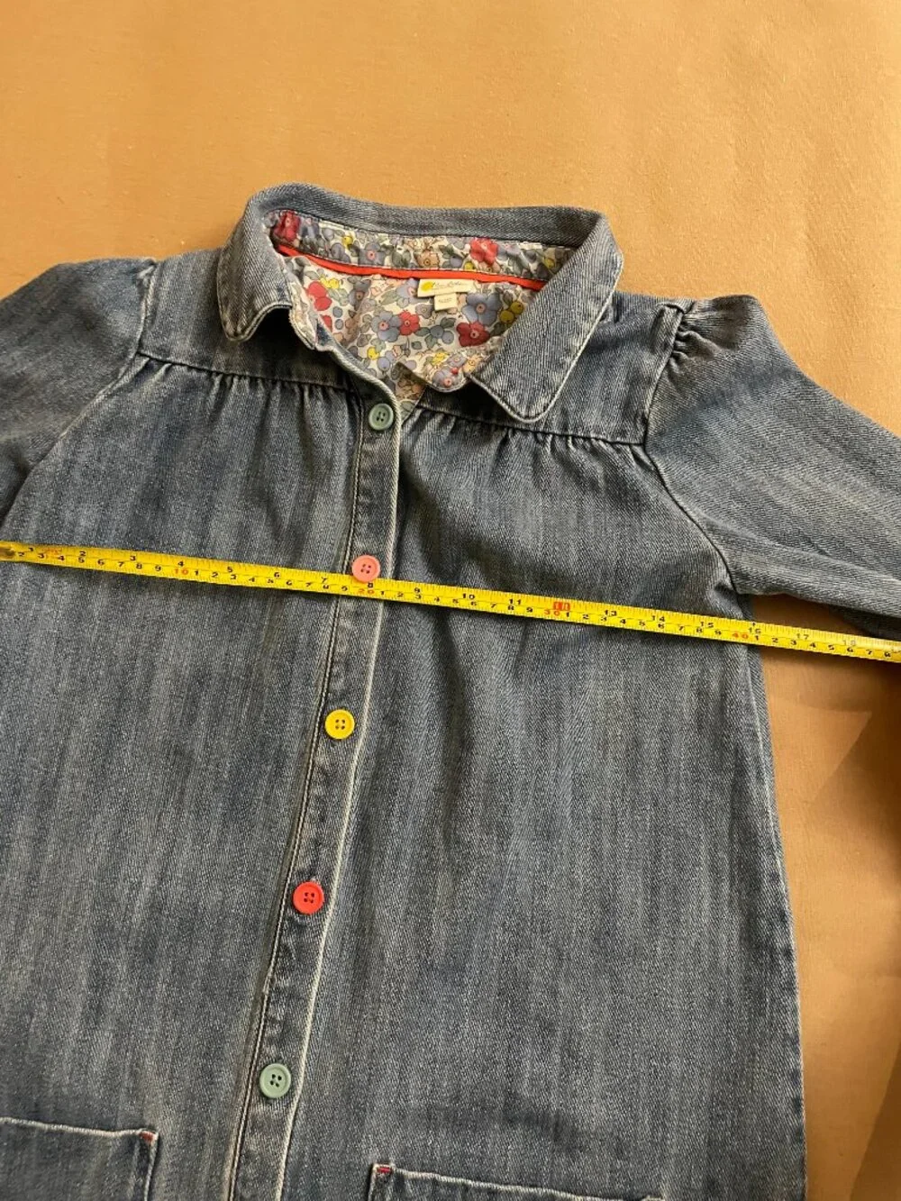 Mini Boden Dress Girls Size‎ 11-12 Denim Pockets Multi-Colored Buttons